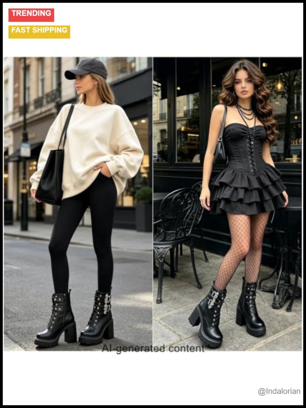MEOTINA Platform Combat Boots Goth Chunky Heel Ankle Boots for Women Punk - Picture 4 of 6